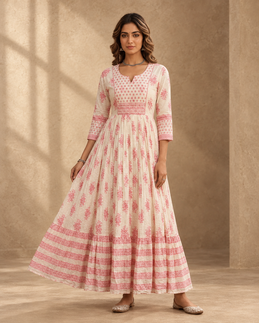 Ivory Blush Printed Anarkali Kurti